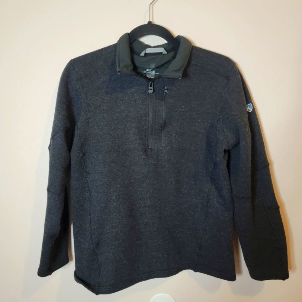 KUHL navy blue wool blend long sleeve 3/4 zip pullover jacket.